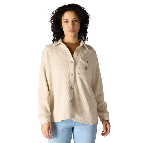 CARHARTT 107134 - Women's Oversized-Fit Heavyweight Waffle Knit Shirt - Oat Milk