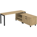 Elements L-Shape Workstation 71" x 72" x 24"D with Personal Storage Credenza - Aspen with Black Legs
