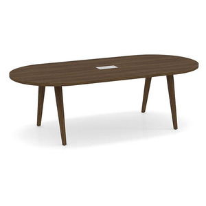8ft Racetrack, Signature Conference Table: Modern Walnut Wood Leg, Black Mount, Modern Walnut Top