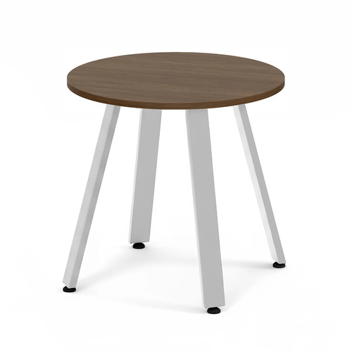 Signature Round Meeting Table 30" - Modern Walnut with Silver Metal Legs