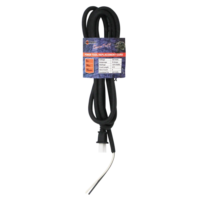 Replacement Power Tool Cord (14GA, 2 Wire, 9 Ft)