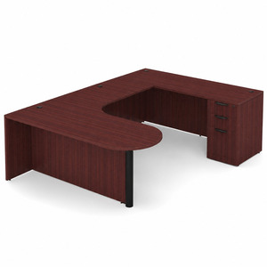 CLAUD2007R- Right-Handed Classic U-Shape Bullet Executive Workstation 71" W x 101" D with Box/Box/File Pedestal- Mahogany/Black