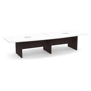 12ft Boat Shape, slab base Conference Table: WHITE TOP ESPRESSO BASE 
