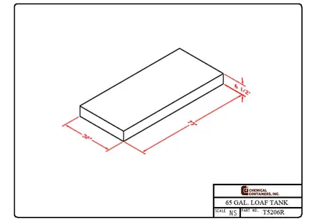 65 Gallon Polyethylene Rectangular Tank, 73" x 32" x 6"
