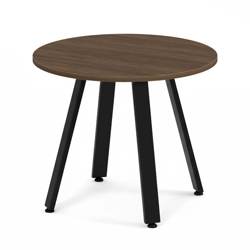 Signature Round Meeting Table 36" - Modern Walnut with Black Metal Legs