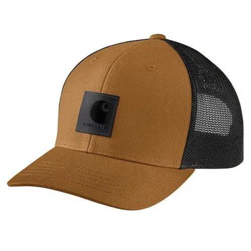 CARHARTT 105216 - Rugged Flex Twill Mesh-Back Logo Patch Cap - Black/Carhartt Brown