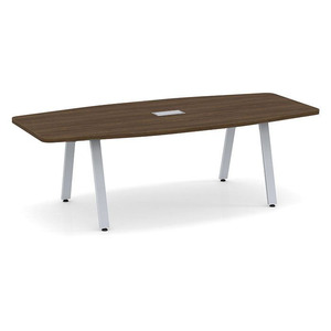 8ft Boat Shape, Signature Conference Table: Silver Metal Base, Modern Walnut Top
