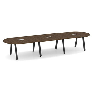 14ft Racetrack, Signature Conference Table: Black Metal Base, Modern Walnut Top
