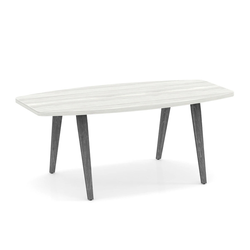 Signature Boat-Shape Conference Table 6 Ft - Silver Birch with Newport Grey Legs and Black Hardware