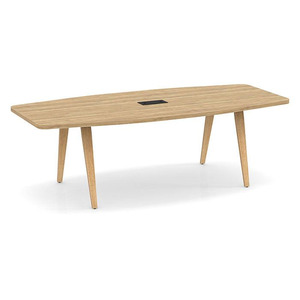  8ft Boat Shape, Signature Conference Table: Natural Wood Leg, Black Mount, Aspen Top 