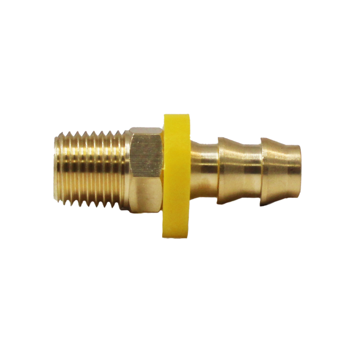 Polyurethane Brass Hose End (3/8" Push On Barb, 1/4" Male NPT) Bulk Packed