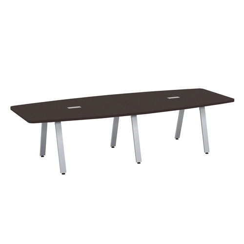 Signature Boat-Shape Conference Table 10 Foot - Espresso with Silver Metal Legs
