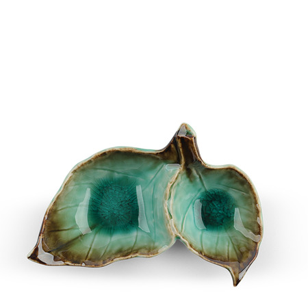 Chinmi Turquoise Brown Divided Leaf Dish