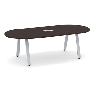 8ft Racetrack, Signature Conference Table: Silver Metal Base, Espresso Top