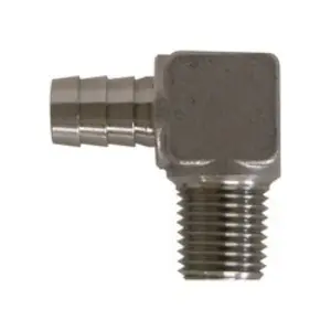 90-deg Male Elbow, 1/4-in Hose Barb x 1/8-in Male NPT, Stainless Steel