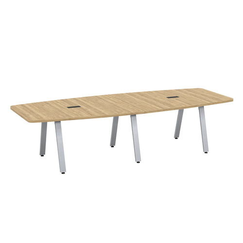 Signature Boat-Shape Conference Table 10 Foot - Aspen with Silver Metal Legs