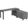 Elements L-Shape Workstation 71" x 72" x 24"D with Personal Storage Credenza - Newport Grey with Black Legs