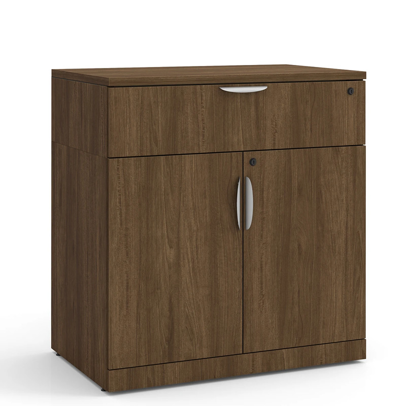 Locking Double Door Cabinet with Buffet Drawer - 38" in Modern Walnut