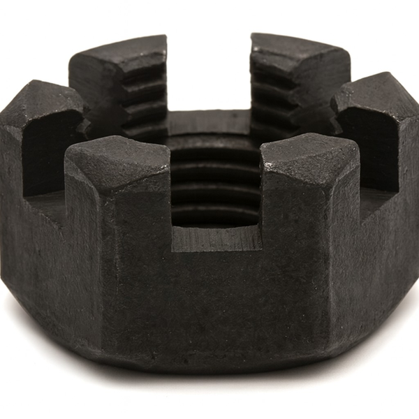 1 1/8" - 7 HEAVY HEX SLOTTED NUT SAE J995 GR 5 BLACK OXIDE