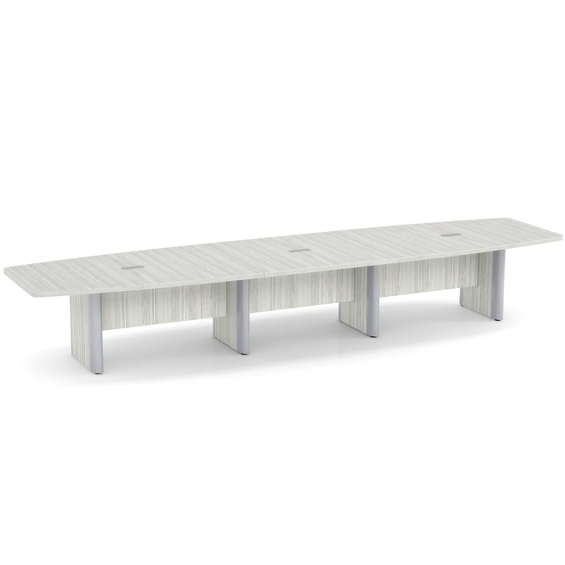 Classic Plus Boat-Shape Conference Table 16 Ft - Silver Birch with Silver Metal Accents (3 Small Grommets)