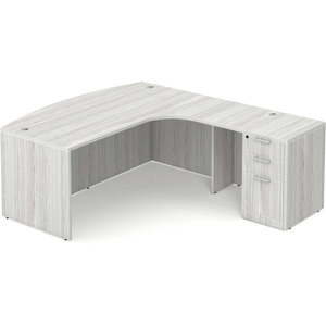 CLALD1008R- Right-Handed Bowfront L-Desk 71" W x 36" D with 47" Return and Box/Box/File Pedestal- Silver Birch