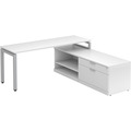 Elements L-Shape Workstation 71" x 72" x 30"D with Storage Credenza - White with Silver Legs