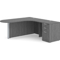 Classic L-Shape Bullet Workstation 77" x 71" with Right Hand Return and Box/Box/File Pedestal - Newport Grey with Silver Post Finish