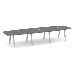 14ft Boat Shape, Signature Conference Table: Silver Metal Base, Newport Gray Top