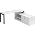 Elements L-Shape Workstation 71" x 72" x 30"D with Storage Credenza - White with Black Legs