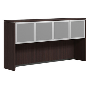 CLAHU1004- Hutch with 4 Silver Frame Glass Doors- Espresso/Silver Glass
