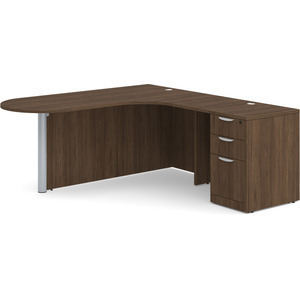 CLALD1010R- L-Shaped Bullet Workstation 71" W x 30" D with 47" Return and Box/Box/File Pedestal- Modern Walnut/Silver
