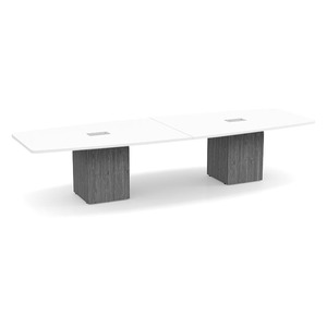 12ft Boat Shape, cube base Conference Table: WHITE TOP NEWPORT GRAY BASE 