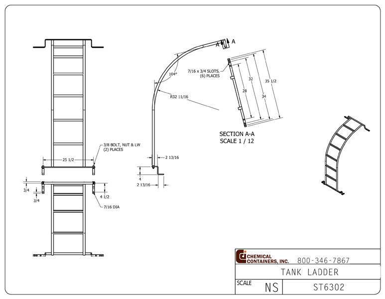 Tank Rack Module Ladder CCI - 2635 Gallon Elliptical Leg Tank Ladder