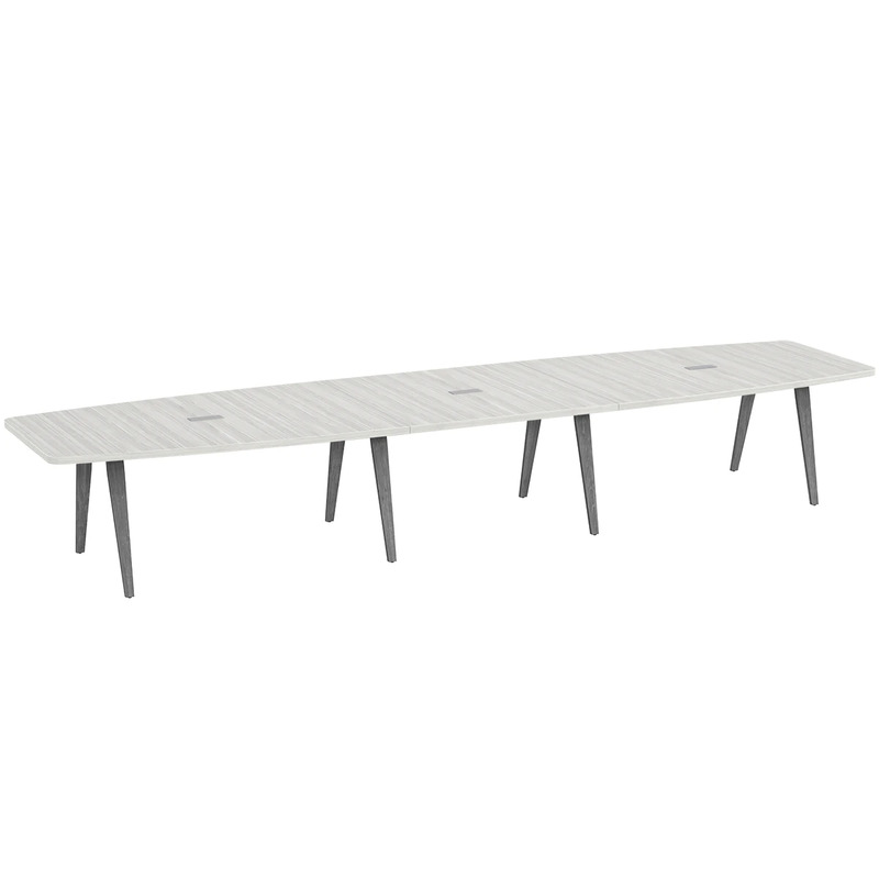 Signature Boat-Shape Conference Table 16 Foot - Silver Birch with Newport Grey Wood Legs