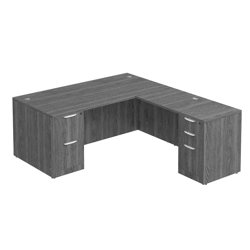 Classic L-Shape Desk 77" x 71" with 2 Full Pedestals - Newport Grey