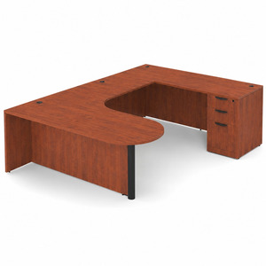 CLAUD2007R- Right-Handed Classic U-Shape Bullet Executive Workstation 71" W x 101" D with Box/Box/File Pedestal- Cherry/Black