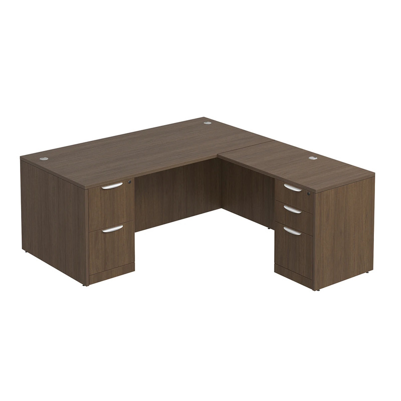 Classic L-Shape Desk 72" x 71" with 2 Full Pedestals - Modern Walnut