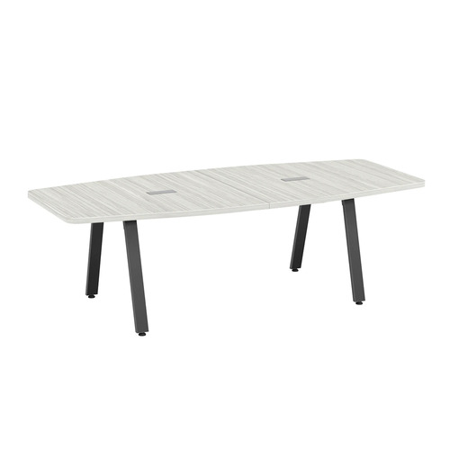 Signature Boat-Shape Conference Table 8 Foot - Silver Birch with Black Metal Legs