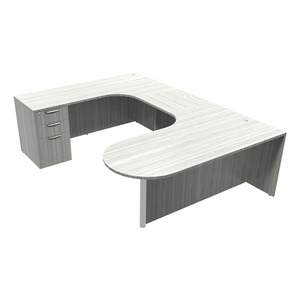 CLAUD1006L- Left-Handed Classic Bullet U-Station 71" W x 102" D with Box/Box/File Pedestal- Silver Birch/Silver