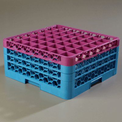 Carlisle 49-Compartment Blue Glass Rack with 3 Lavender Extenders