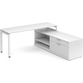 Elements L-Shape Workstation 71" x 72" with Storage Credenza - White Top and Base with White Legs