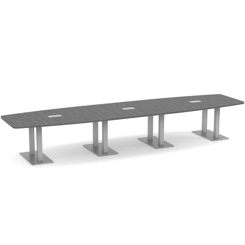 Boat-Shape Conference Table 16 Ft with Palmer Brushed Double Base - Newport Grey