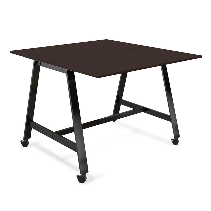Signature Bistro Benching Table 60" x 60" - Espresso with Black Legs