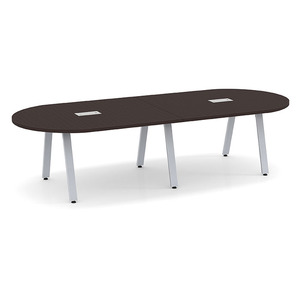 10ft Racetrack, Signature Conference Table: Silver Metal Base, Espresso Top
