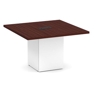 CUBSQ2139N 4ft Square Conference Table with Cube Base - Mahogany top, White base