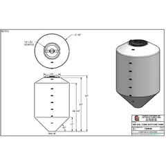 Specs for 300 Gallon Cone Bottom Tank - 42" D x 67" H