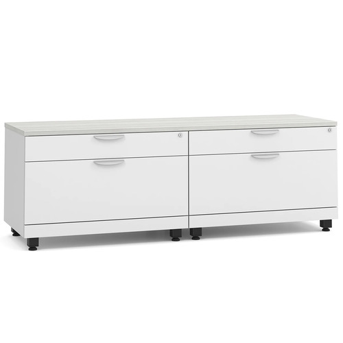 Elements Dual Storage Cabinet Credenza - Silver Birch Top and White Base with Black Riser
