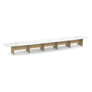 24ft Boat Shape, slab base Conference Table: WHITE TOP ASPEN BASE 