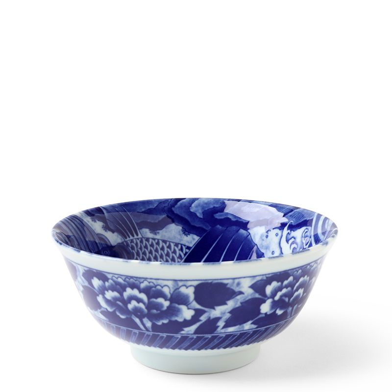 Wild blue koi fish design on a ceramic bowl made in Japan available at