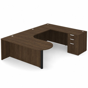 CLAUD2007R- Right-Handed Classic U-Shape Bullet Executive Workstation 71" W x 101" D with Box/Box/File Pedestal- Modern Walnut/Black
